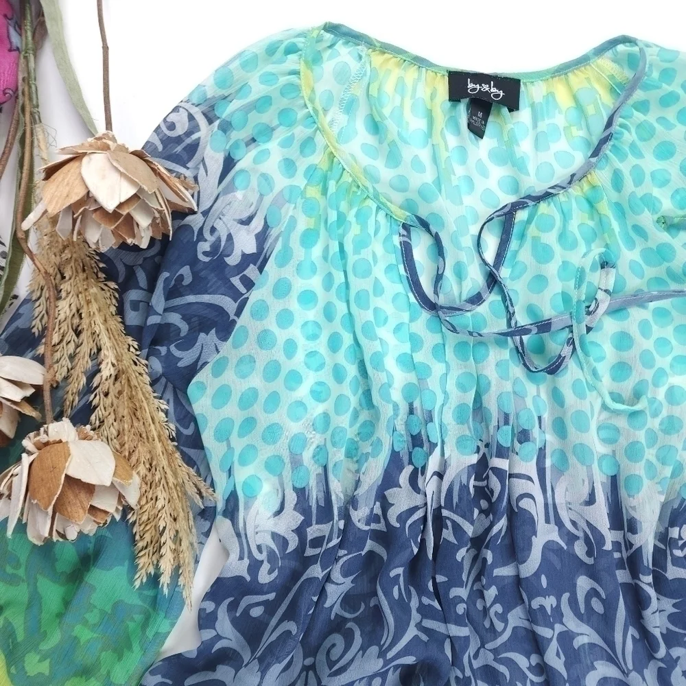 By & By Sheer Blue Woman's Top M - Picture 3 of 14